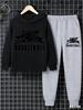 A Casual And Simple Grey Hoodie Sweatshirt Set For 3-12Y Boys With Basketball Pattern Prints, Suitable For Daily Outings