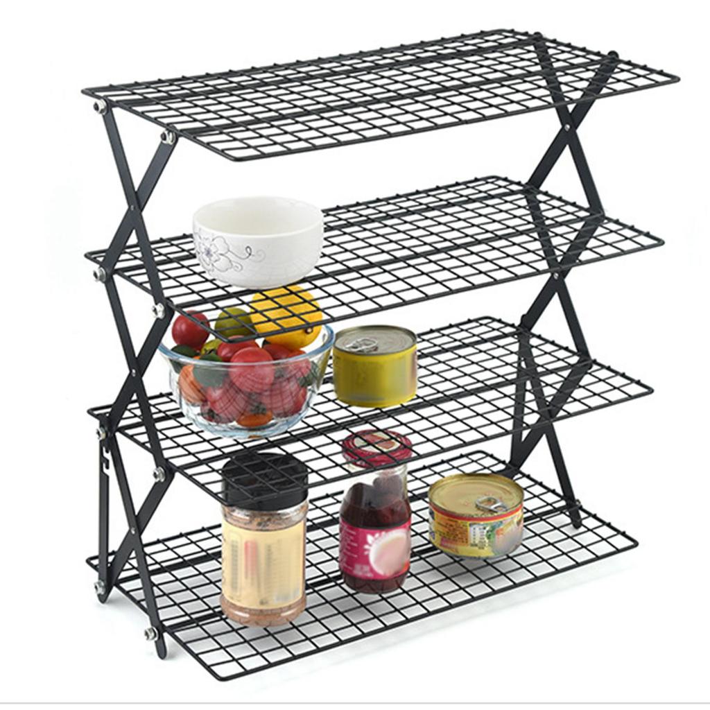 Foldable Iron Cooling Rack Mesh Shelf Sturdy X Leg Design Space Saving Organizer for Kitchen Food Storage Camping