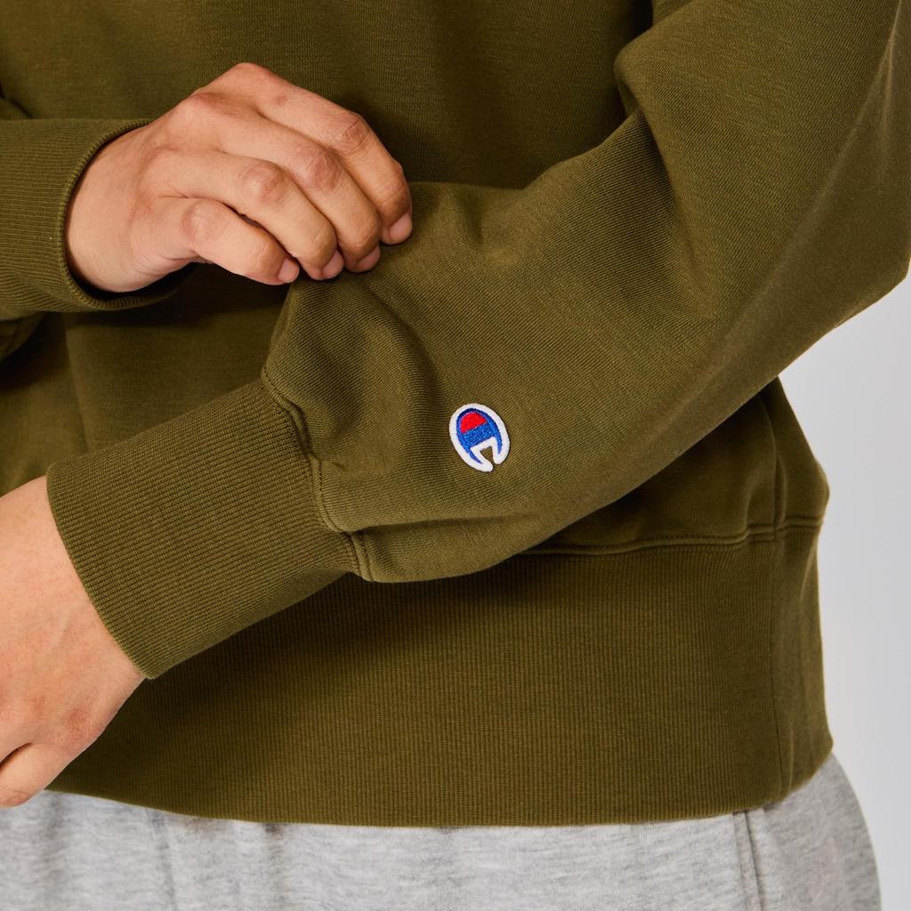 Champion Long Sleeve Crew Relax Script Terry Crew Neck Size L Techweave® T-Shirt, Neck, Fit, Stretch, Quick-Drying, Logo, Sweatshirt, Women's, Olive,