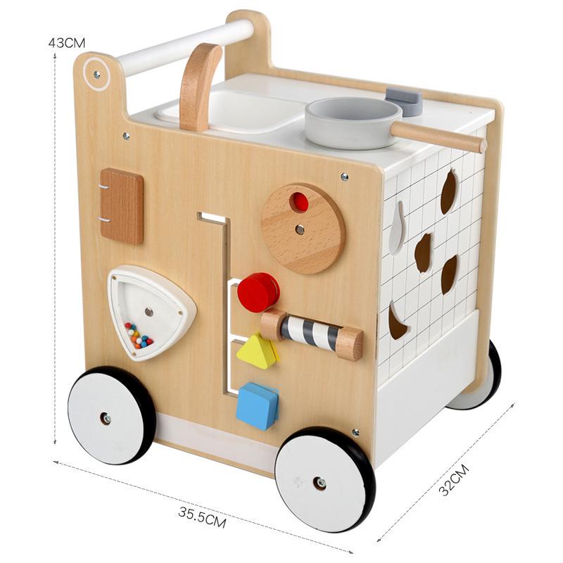 Kids Pretend Play Shopping Cart with Stroller & Fruit Cutting Kitchen Set