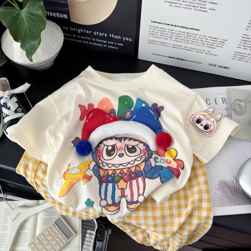 

Children s 3D Cartoon Doll T-Shirt, Pure Cotton Short Sleeve, Casual Loose Summer Top 130 cm абрикосовый