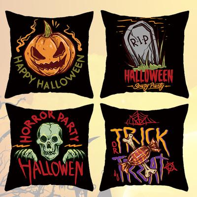 Neues Halloween Dekokissen Kissenbezug Schwarzer Totenkopf Buchstaben Nachttischkissen Kissenbezug