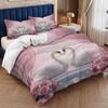3 Piece Set Romantic Swan Valentine's Day Print Quilt Set, Including 1 Duvet Cover and 2 Pillowcases (excluding Padding)