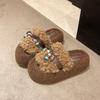 Thick-bottomed imitation lamb wool slippers women's outer wear velvet warm non-slip Internet celebrity autumn and winter fluffy cotton slippers