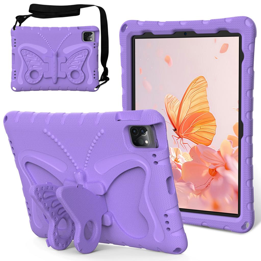 For iPad Pro 12.9-inch (2018)/(2020)/(2021)/(2022)/Air 13 (2025)/(2024)/Pro 13 (2024) Butterfly Kickstand EVA Case with Strap