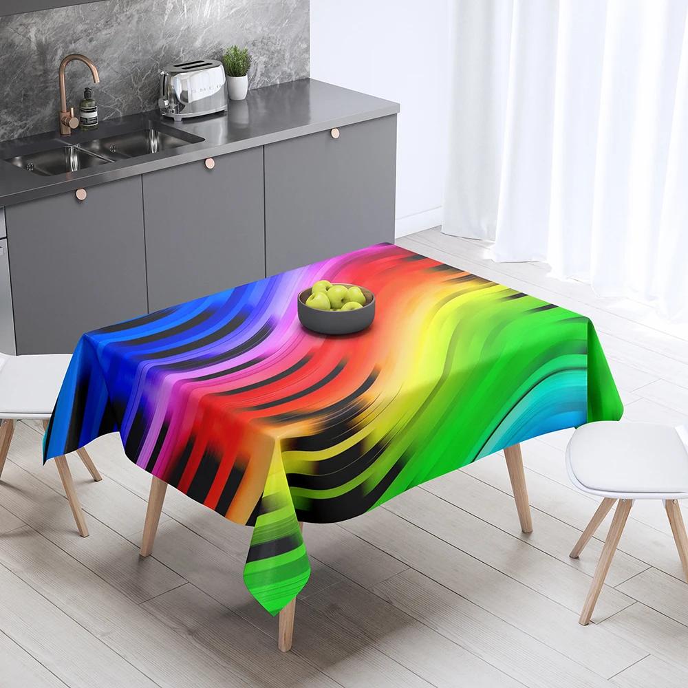 Tovaglia Fantasia Arcobaleno Decorazione Casa Tavolo Rettangolare Festa Resistente alle Macchie Copertura Antipolvere