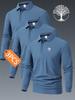 3Pcs Mens Solid Color Polo Shirts, Short Sleeve Lapel Tees, Breathable Comfort Tops for Everyday Leisure