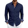 Herren-Farbblock-Stretch-Knitterfreies Langarm-Button-Down-Hemd.