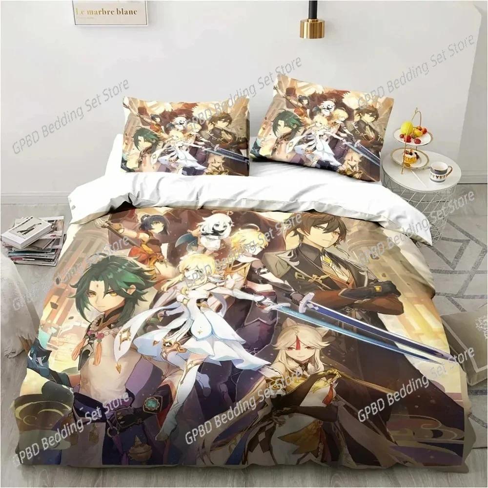 Cartoon  Anime Genshin Impact Game Comfortable Duvet Quilt Cover Pillowcase Bedding Set Children Bedroom Decoration Home Textile