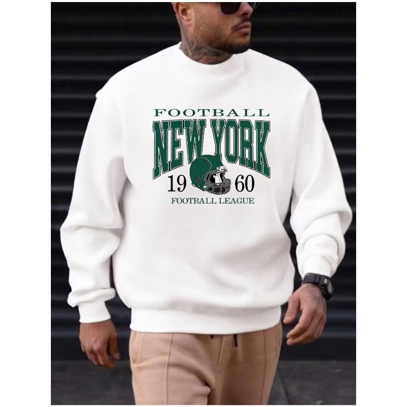 Men s Crew Neck Sweatshirt, Loose Fit, Warm Pullover Sweatshirt with Ribbed Cuffs XXL белый