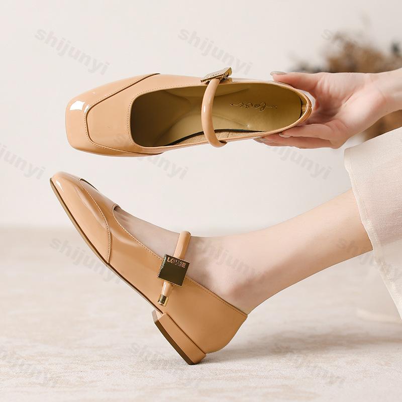 New Style Red Black Apricot Silver Mary Jane Women's Shoes Small Leather Shoes Season Match Skirt Square Head Shallow Mouth