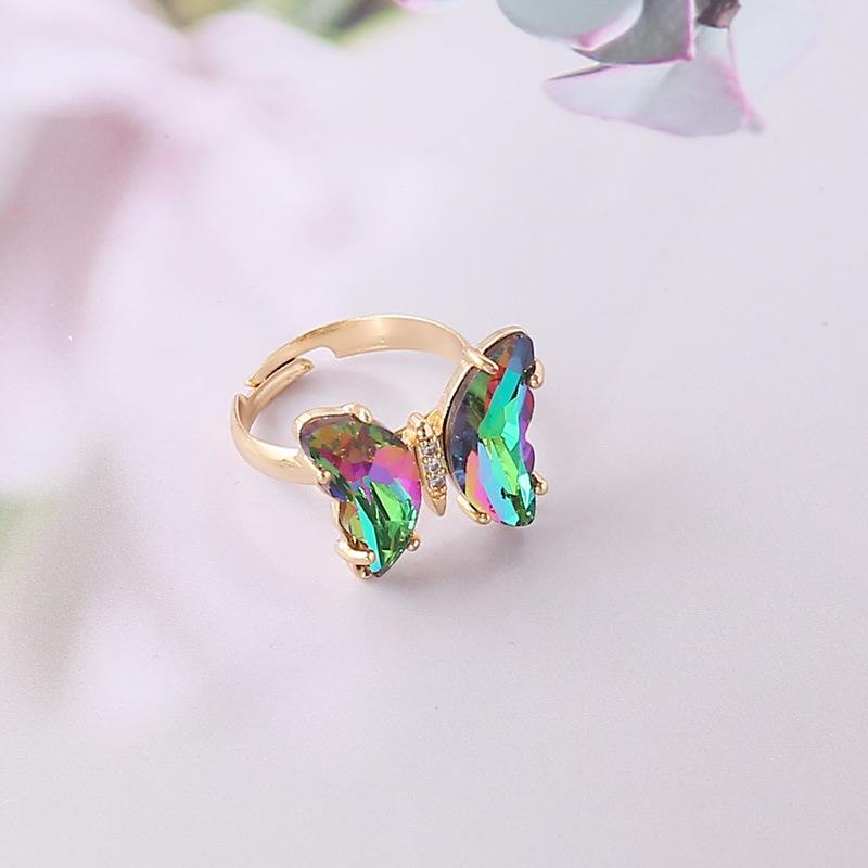 New European American Gradient Butterfly Ring Female Ins Fashion Trend Elegant Temperament Hand Ornaments For Ladies