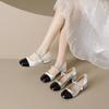 Increase the height of Mary Jane's small leather shoes to show the legs, spring and autumn niche design, pearl rectangular 