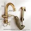 European Full Copper Outdoor Garden Double Outlet Rotatable Retro Faucet