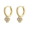 1 Pair Luxury Copper Inlaid Zircon Four-leaf Clover Earrings Women's Exquisite Versatile Flower Petal Earrings Zircon Gift