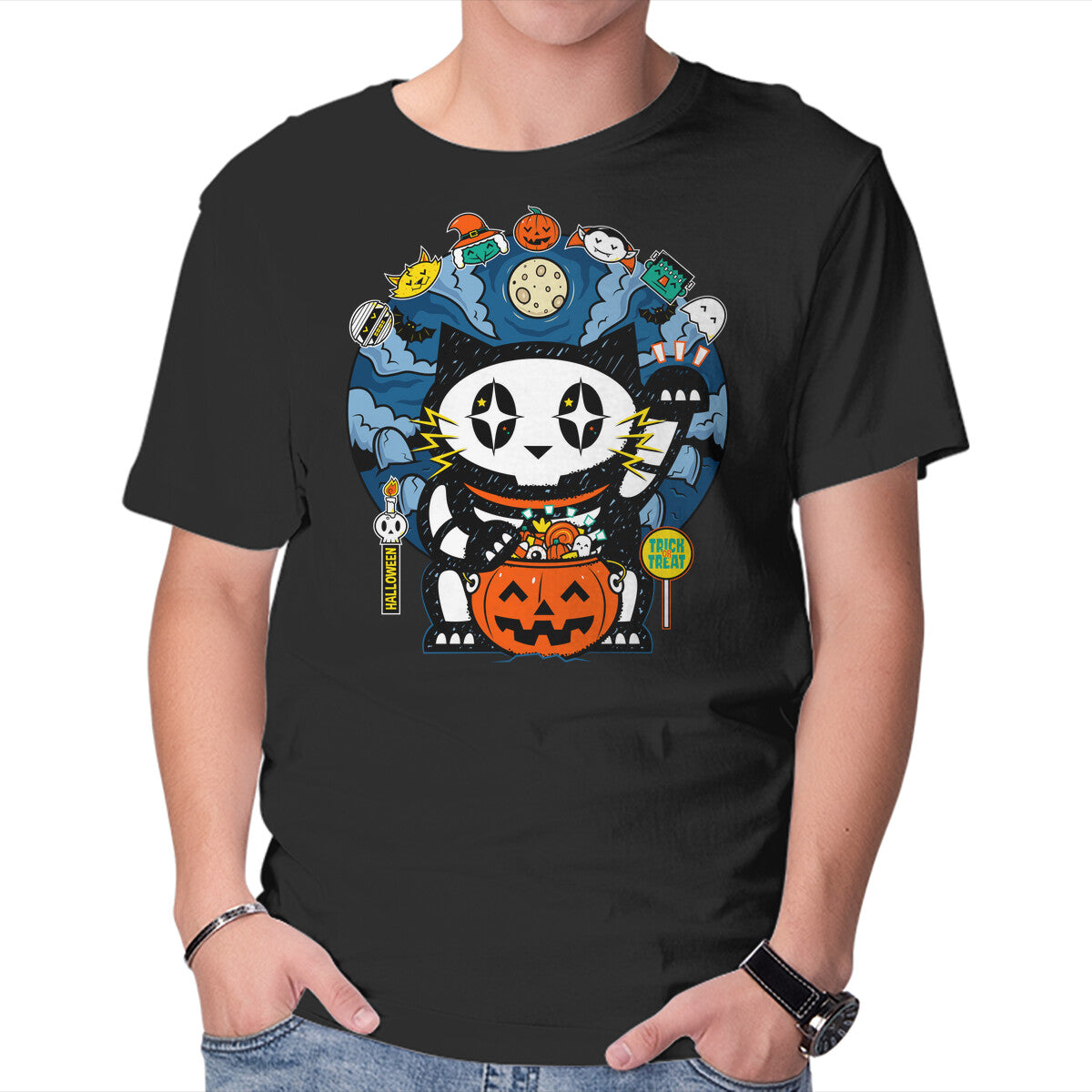 Unisex Crew Neck T-Shirt Halloween Doodle Graphic Short Sleeve Casual Tee XL