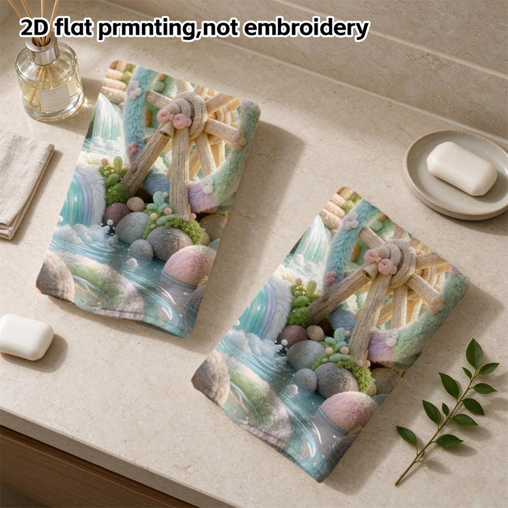 Fairy Watermill Felt Print Bath Towel, Quick Dry Soft Absorbent Bathroom Towel