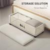 Storage Ottoman Bench, Corduroy Footstool with Removable Lid and Legs, 112cm Storage Chest Box for Living Room, Bedroom, Hallway, Beige