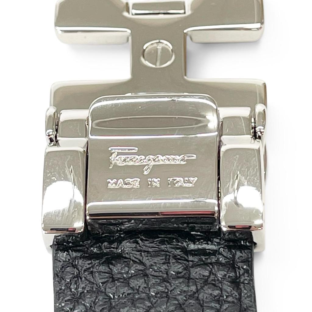 Pristine Salvatore Ferragamo Belt Double Gancini Reversible Navy Leather Mens Used