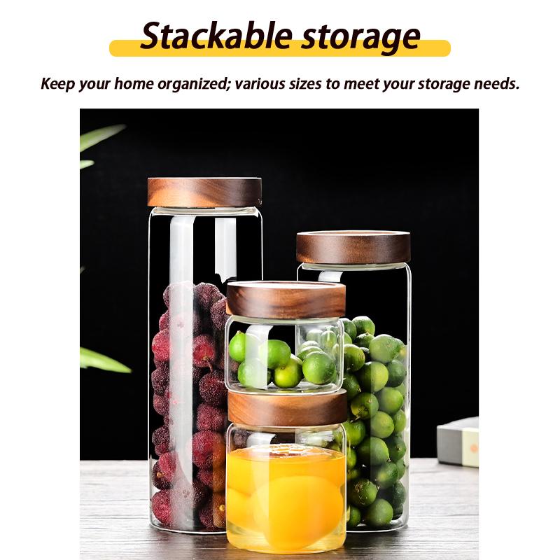 Coffee Bean Glass Sealed Jar Tea Coffee Powder Spice Sealed Storage Jar Acacia Wood Lid Glass Jar