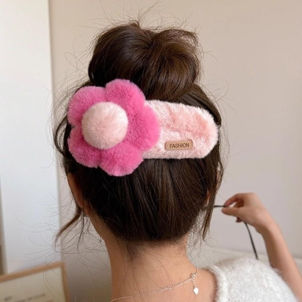 Fashion Plush Flower Hair Clip Sweet Duckbill Clip Headwear Accessories  Back Head