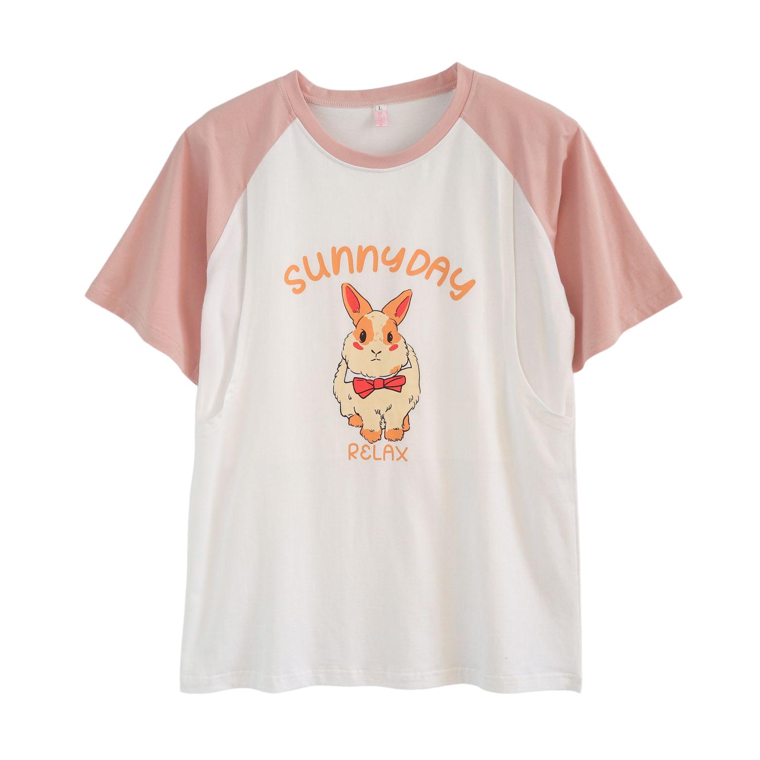 

«Стильная летняя футболка для кормящих матерей»: Топ из чистого хлопка с короткими рукавами для кормящих мам после родов. XXXL