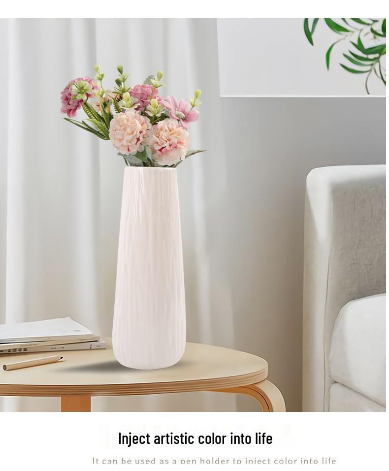 Retro White Ceramic Flower Vase – Creative Ornament for Living Room or Dining Table, Perfect for Hydroponic and Fresh Flowers with a High-End Feel.