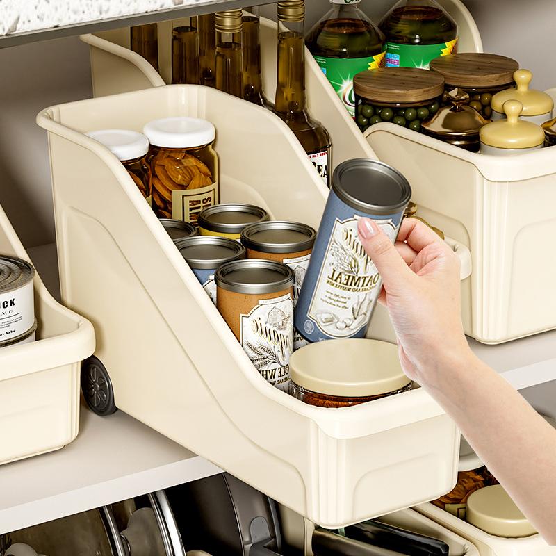 Küchen-Aufbewahrungsbox, Reinigungs- und Haushalts-Großraum-Aufbewahrungsbox im japanischen Stil für Kochgeschirr mit Rollen Aufbewahrungsbox