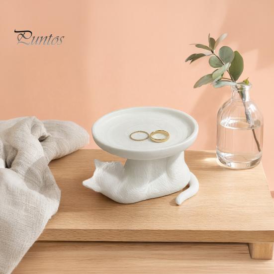 High Precision 3D Printing Tray Printed Reclining Cat Jewelry Tray, Cute Ring Holder & Earring Organizer Dish for Dresser Vanity, Decorative