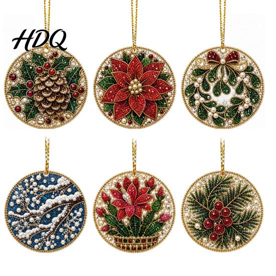 2D Acrylic Santa Ornaments 6 Pcs Christmas Pearl Art Ornaments Flat Holiday Tree Pendant Creative Effect Hanging Decoration for Home Wall