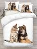 Gato y Pastor Alemán Linda Mascota Juego de Ropa de Cama Interactivo Regalo, Cálida Funda de Ropa de Cama Estampada para Mascota Funda de Almohada, Adecuado para Camas Individuales/Dobles/Queen/King