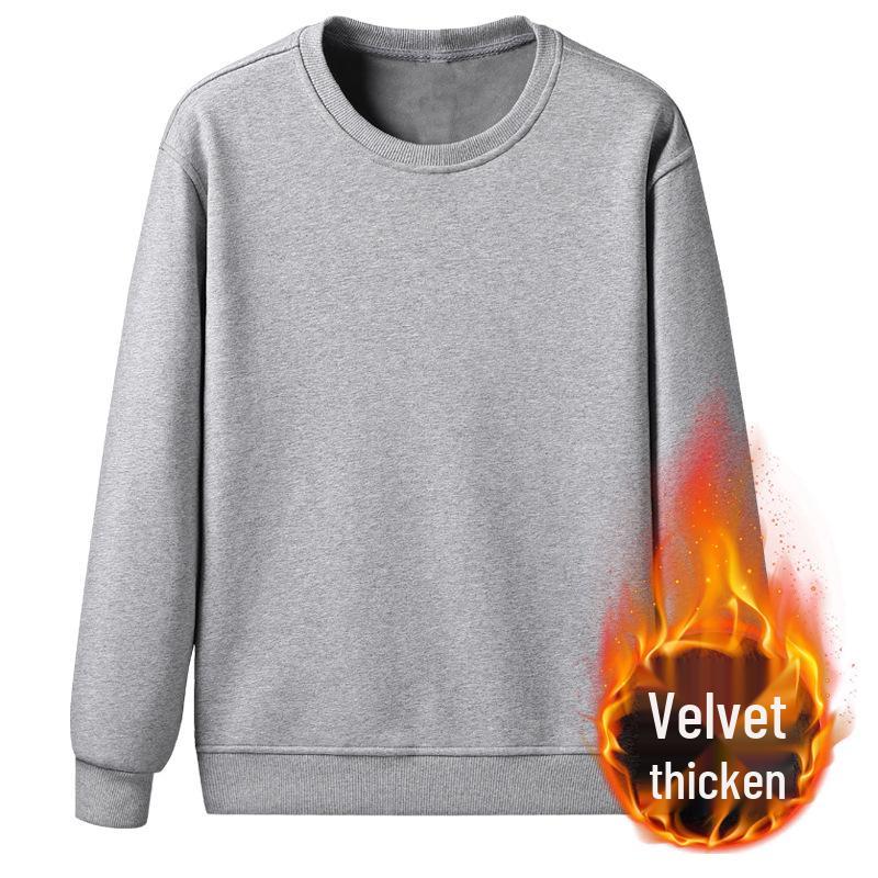 Men's Trendy Solid Color Velvet-Lined Hooded Sweater - Thick, Warm, Autumn/Winter Korean Style Pullover with Round Neck.