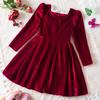 Girls Fashion Cute French Lace Neckline Princess Dress Long Sleeve Solid Color Dresses