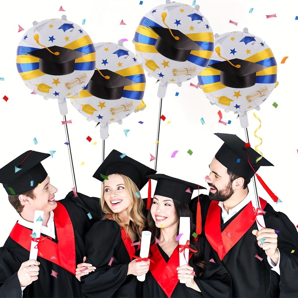 4Pcs 18 inch Bachelor's Hat Printed Round Aluminum Film Balloon Graduation Theme Party Decorn Globos Graduation Ceremony Decor