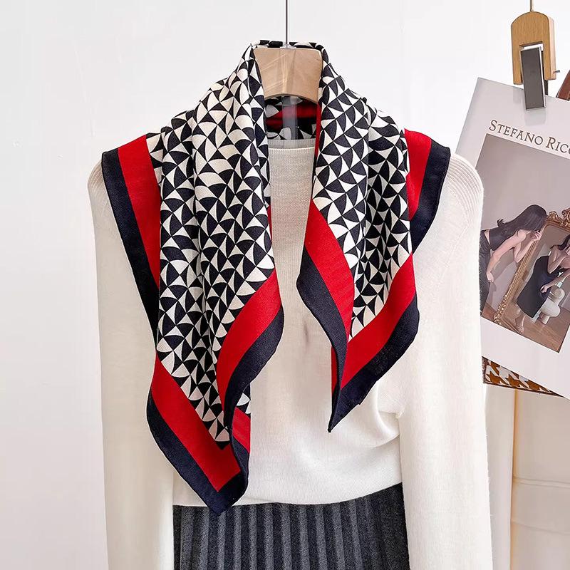Silk Wool Square Scarf 61 Silk Wool Scarf Mulberry Silk Shawl Winter New Fashion Temperament Versatile Neck Scarf