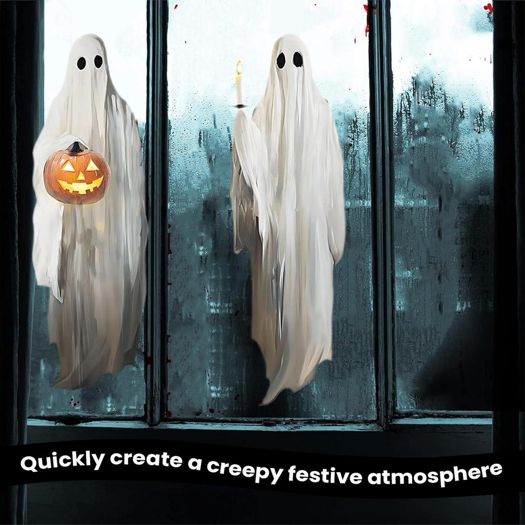 Ghost Window Clings 3 Sheets Ghost Holding Pumpkin Candle Clings Reusable Scary Sticker For Kid School Office Party Halloween