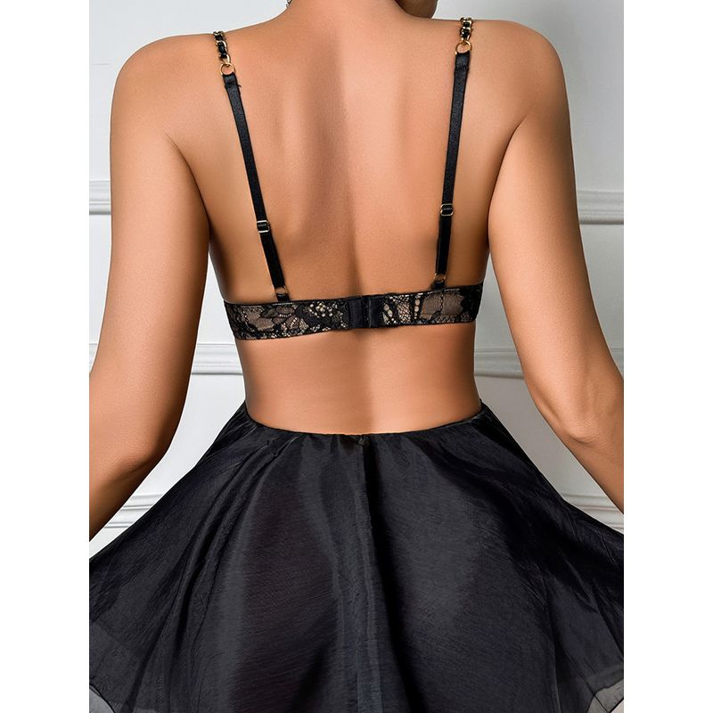 Outfitgirl High Quality Soft Yarn Lace Midriff Outfit Sling Siamese Body Shaping Thin Sexy Intimates Night Skirt Suit