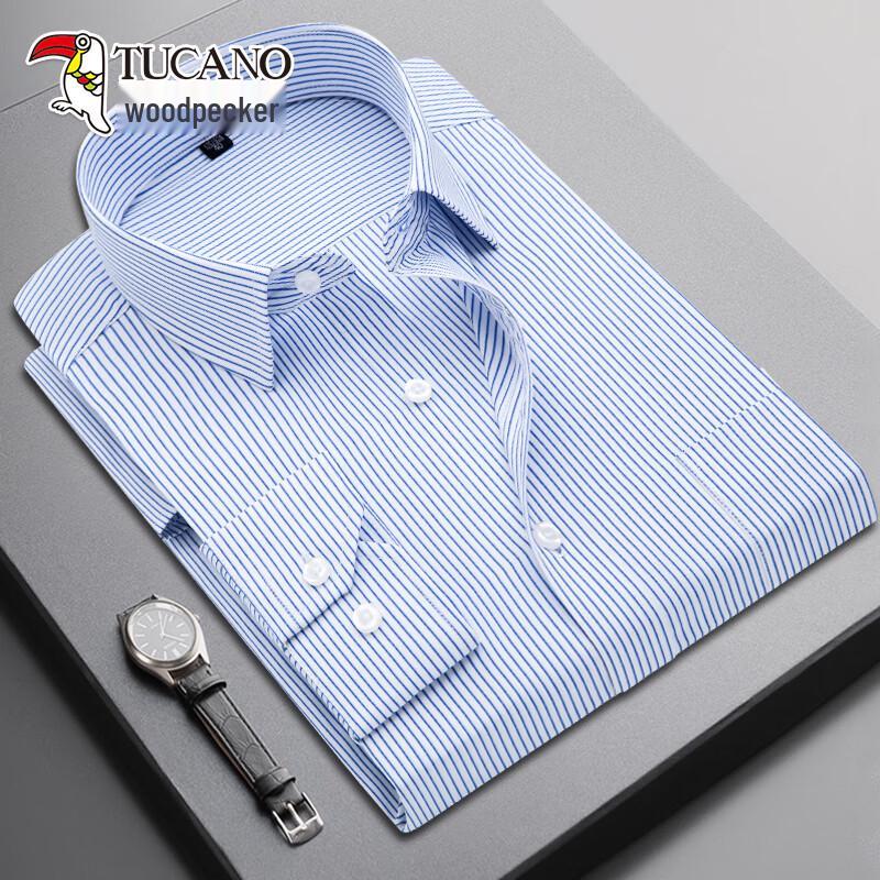 TUCANO Men s Wrinkle-Free Blue Stripe Long-Sleeve Shirt 43