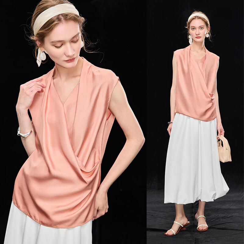 Wudao Women s 100% Silk Pleated Sleeveless Top XL