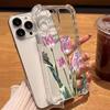 Pink Tulip Flower Design Transparent Phone Case Suitable for iPhone 17 16 15 14 13 12 11 Pro/Max/Plus Anti Drop and Shockproof