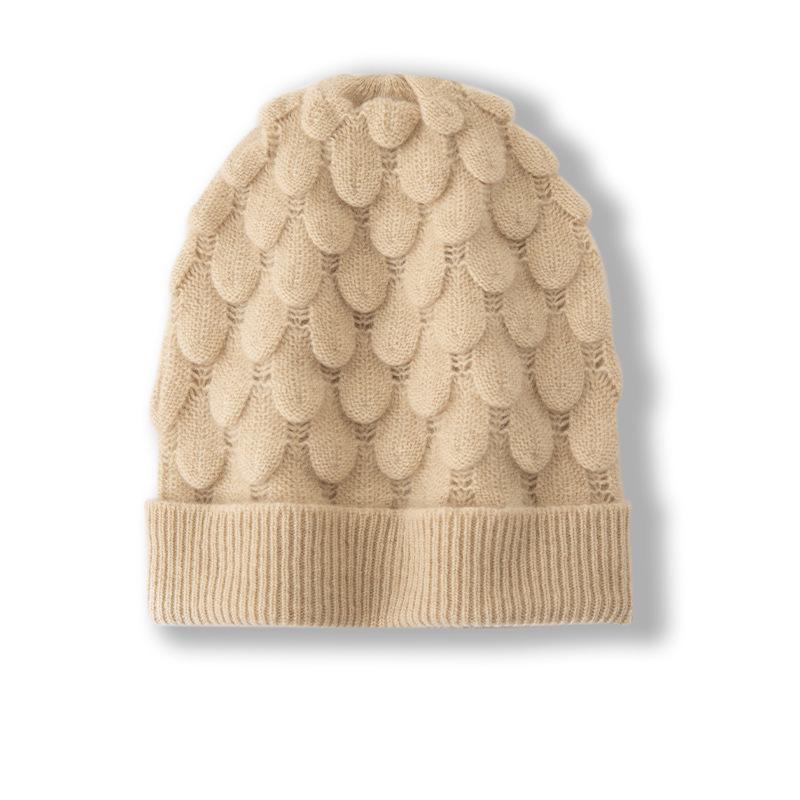 Cashmere Autumn New Women's High-end Solid Color Feather Thickened Warm Fashion Casual Cuffed Knitted Hat