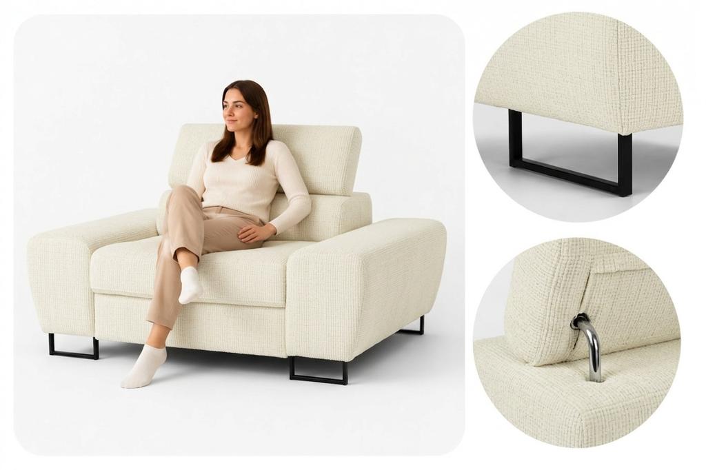 Sessel Savio Ramona mit verstellbarer Kopfstütze und Chenille-Bezug – Family Meble
