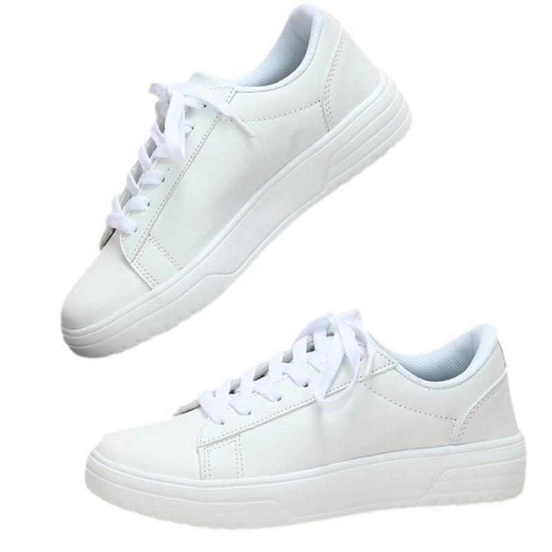 Lace-up White Shoes Casual Sneakers for Women PU Leather Walking Shoes Breathable Daily Flats Men Casual Sports Shoes Waterproof