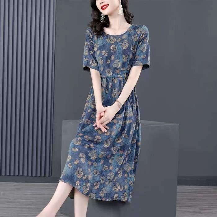 Loose Floral Summer Dress for Middle-Aged Women