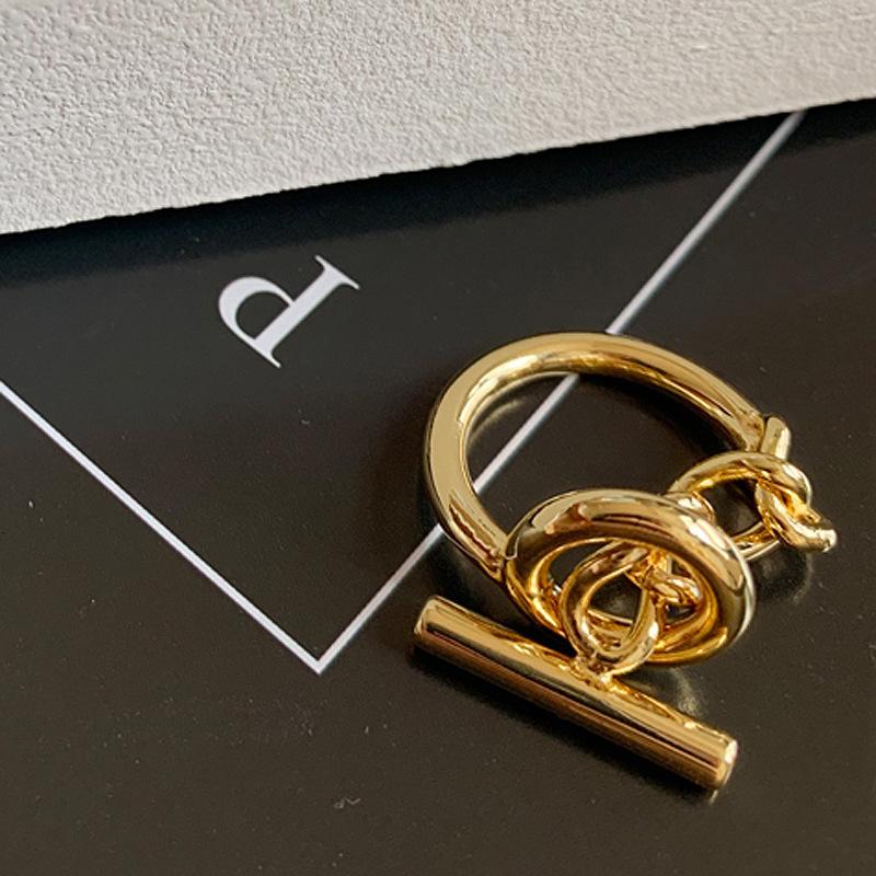 Adjustable Art Deco Geometric Ring Retro Twist Weave Ins Cool Cold Wind Bungee Design Women's Index Finger Fashion Ring