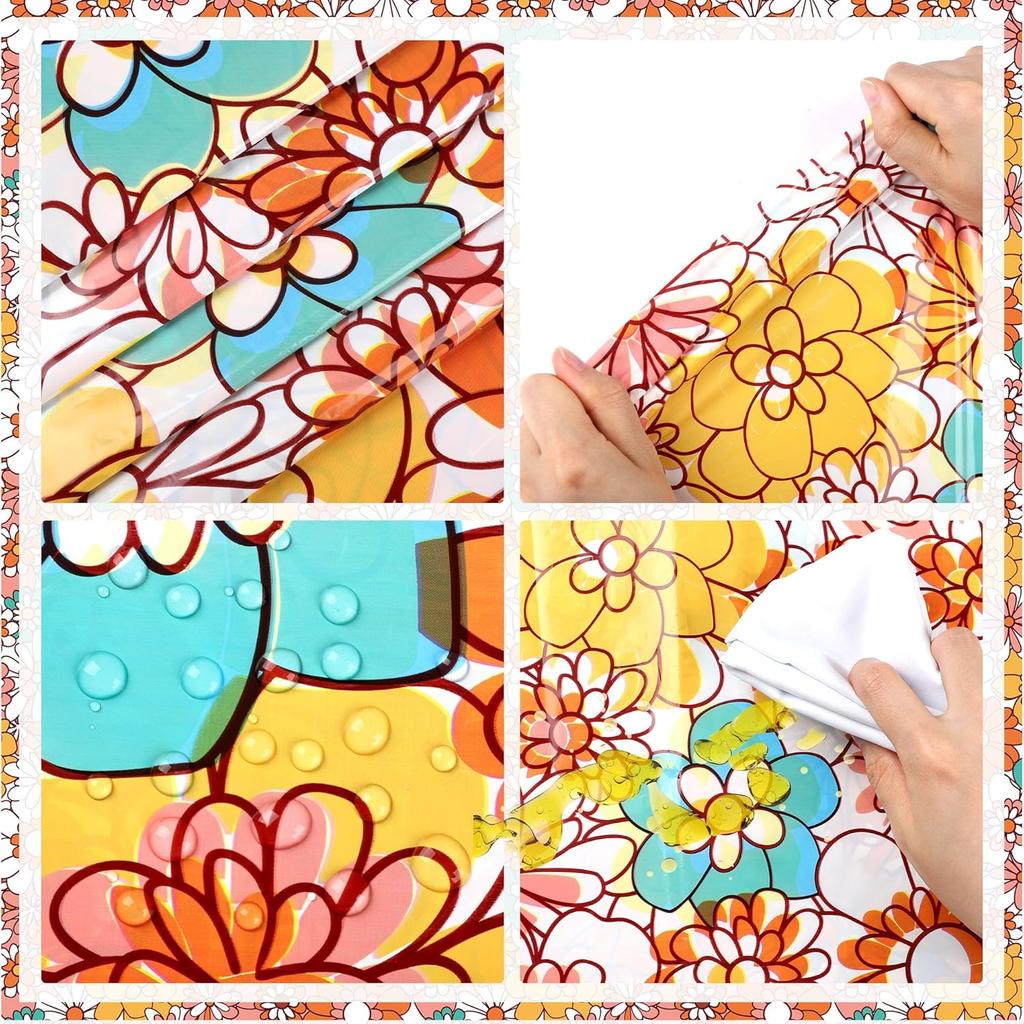 Augisteen 2 PCS Groovy Tablecloth Plastic Boho Daisy Table Covers Daisy Flower Tablecloth Hippie Retro Floral Disposable Tablecloths Waterproof for