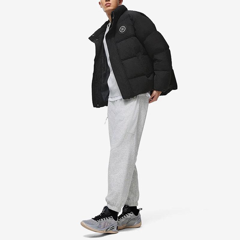 Lining Logo Print Stand Collar Water-Resistant Loose Short Down Jacket Men Outerwear Black AYMT153-1