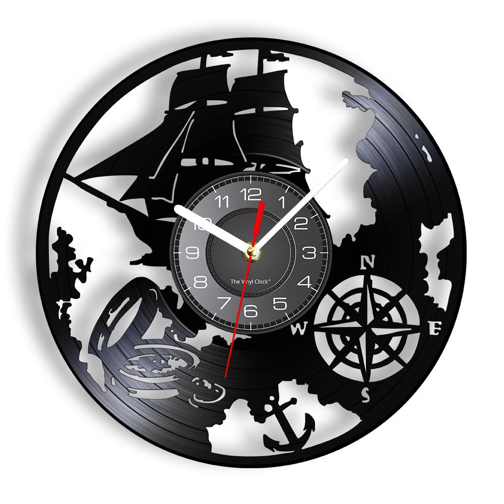 

Тема навигации Виниловая пластинка Настенные часы Sailor Волшебный настенный светильник Морской винтажный дизайн Светодиодный ночник