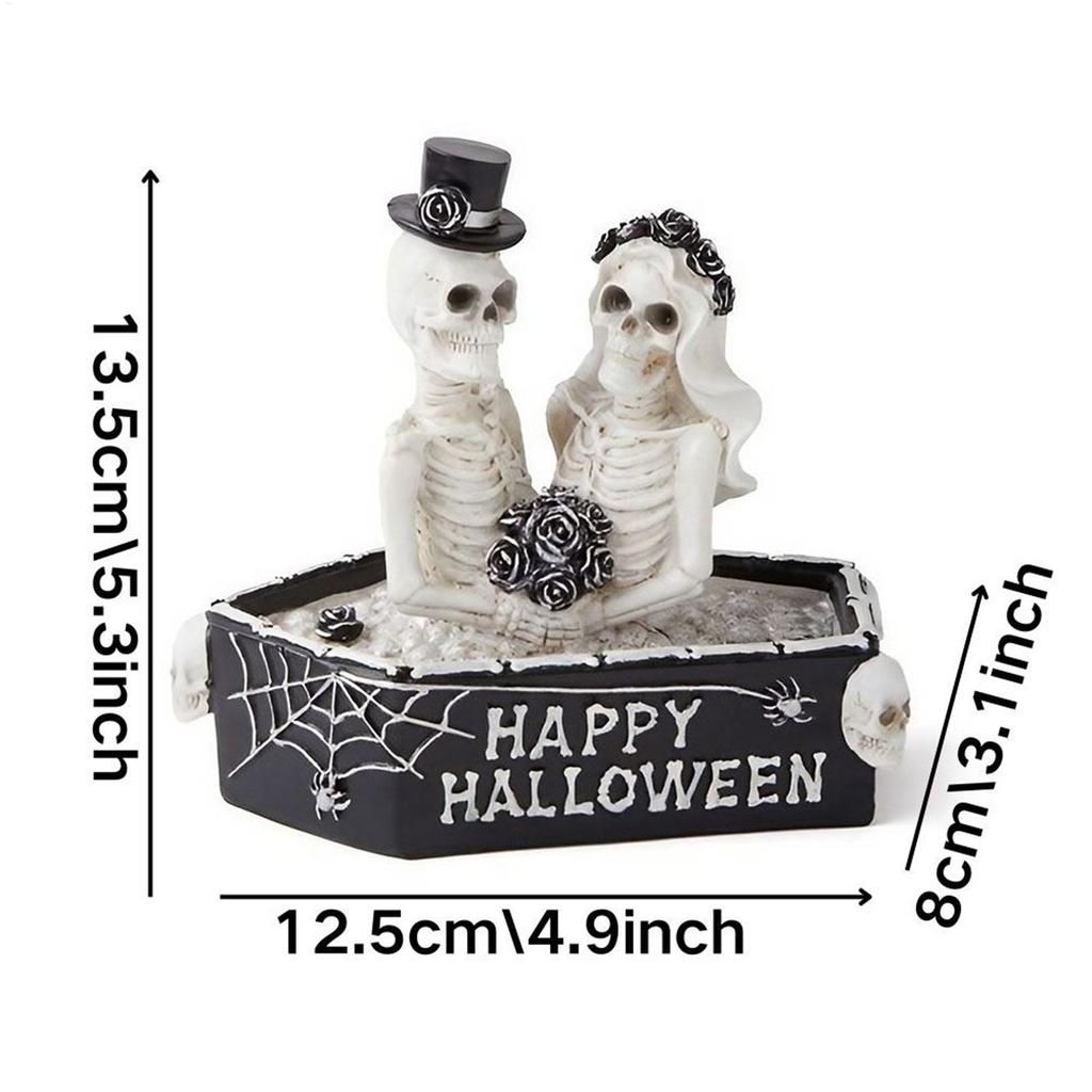 Skeleton Figure Halloween Skeleton Coffin Couple Figurine Resin Sculpture Collectible Gothic Decor Halloween Decorations Prank