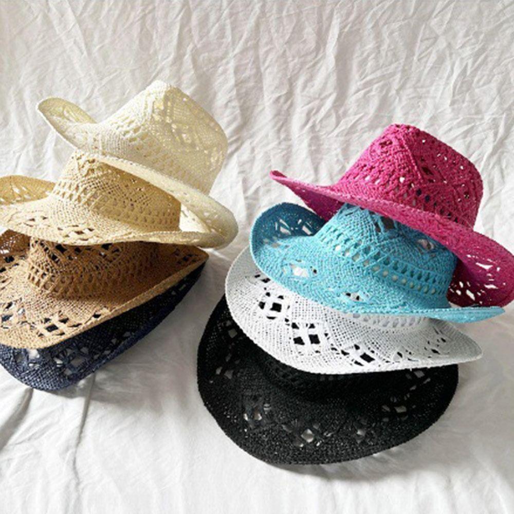 Straw Weave Sombrero Hat Hollow Out Western Cowboy Hats Bohemian Straw Hat  for Outdoor Holiday